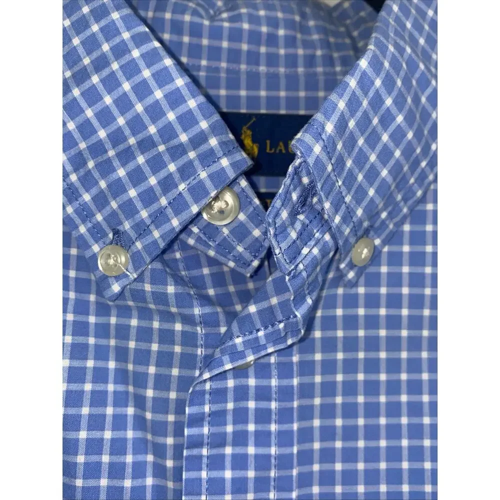 Ralph Lauren Boys L (14-16) Blue/White Check Button-Down Long Sleeve Shirt